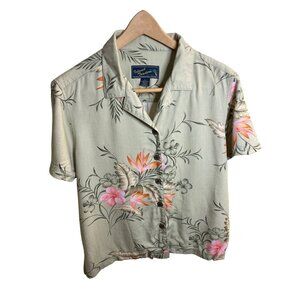 Island Traders Green Tropical Short Sleeved Button Up Top Sz L